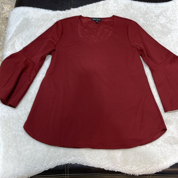 Slinky Brand Luxe Crepe 3/4 Flounce Slv Tunic - Picture 4 of 10